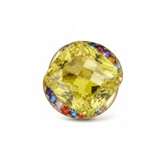Massiver Citrinring mit farbigen Edelsteinen aus 14 kt Gold.