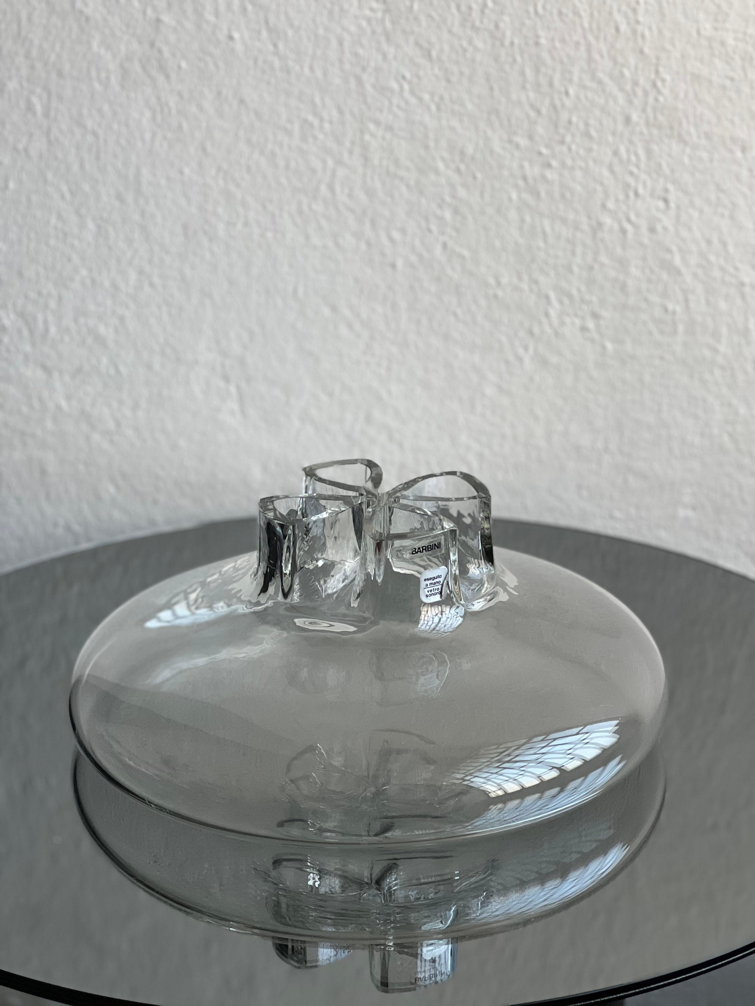 Massive clear Murano vase by Alfred Barbini, vetro sonoro Quadrifoglio, Italy For Sale 9