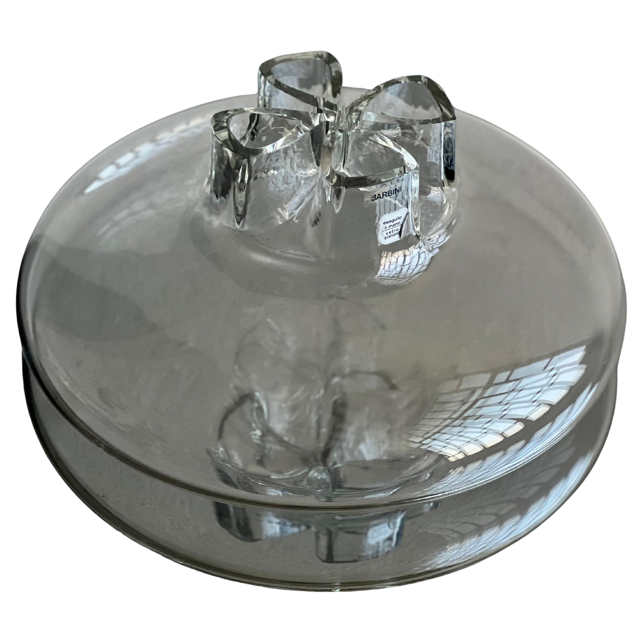 Massive clear Murano vase by Alfred Barbini, vetro sonoro Quadrifoglio, Italy For Sale
