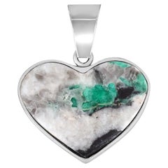 Massive Colombian Emerald in Matrix Heart Pendant Bezel Set in Sterling Silver