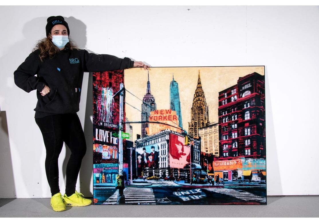 Plexiglass Massive Color Print Montage, Manhattan Streetscape with Times Square For Sale