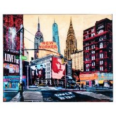 Massive Color Print Montage, Manhattan Streetscape with Times Square