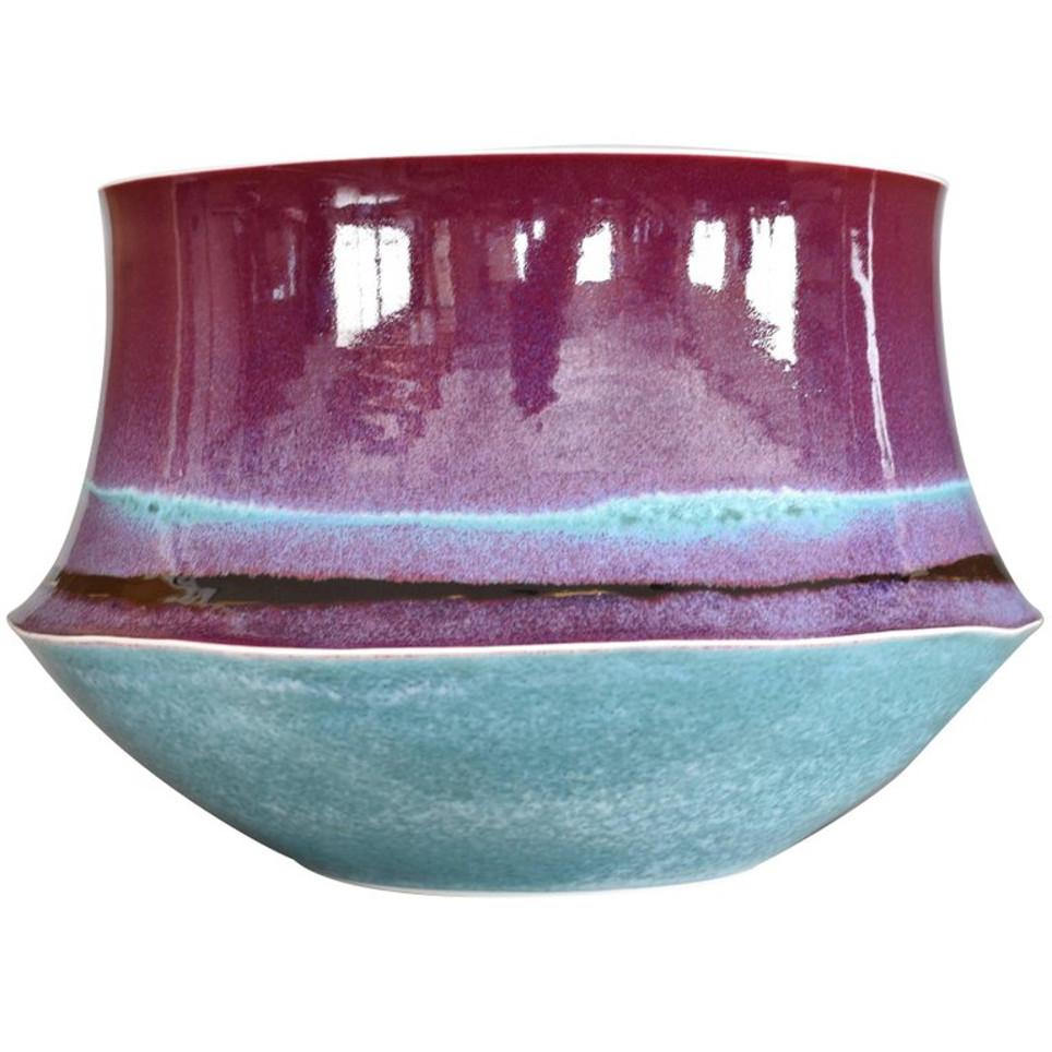 Japanese Contemporary Blue Purple Hand-Glazed Porcelain Vase by Master Artist