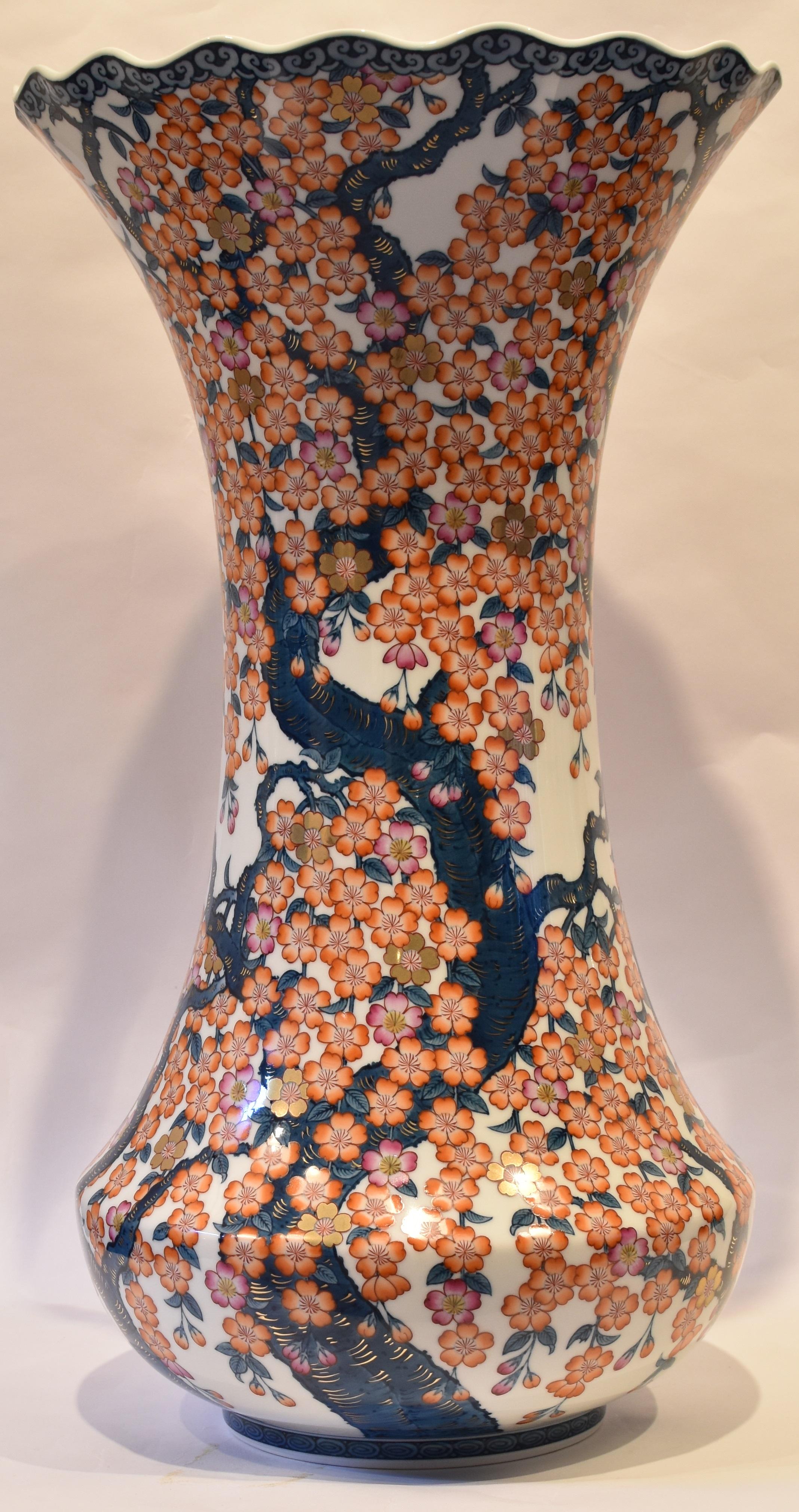 Massive Contemporary Japanese Orange Blue Porcelain Vase by Master Artist 6