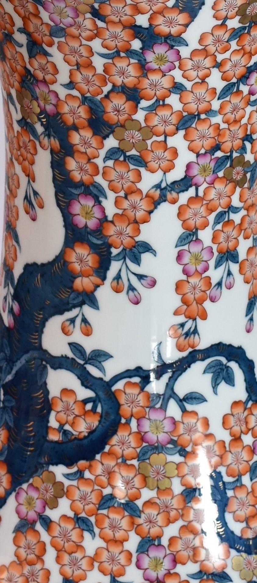 Massive Contemporary Japanese Orange Blue Porcelain Vase by Master Artist 7