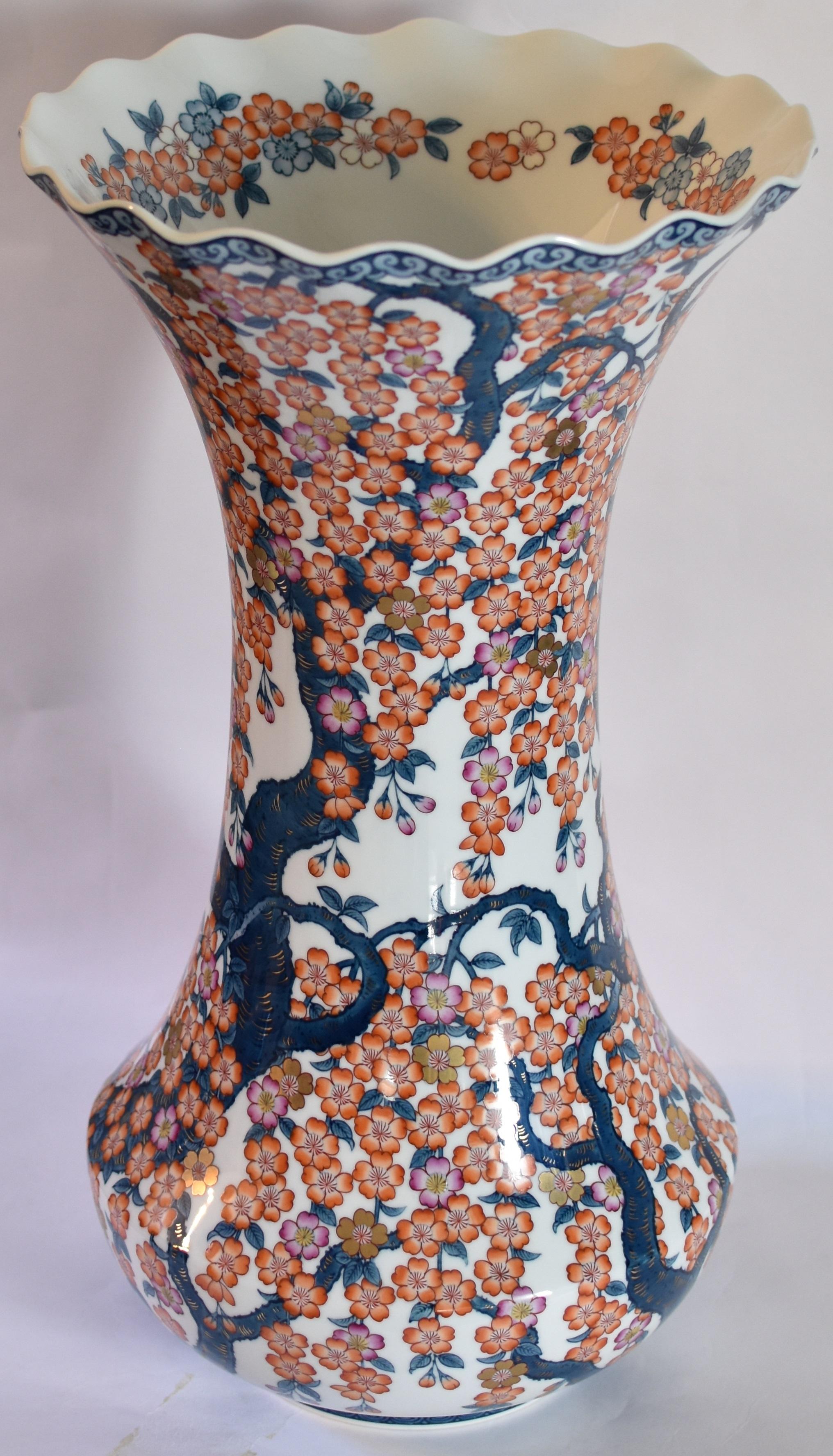 Massive Contemporary Japanese Orange Blue Porcelain Vase by Master Artist 1