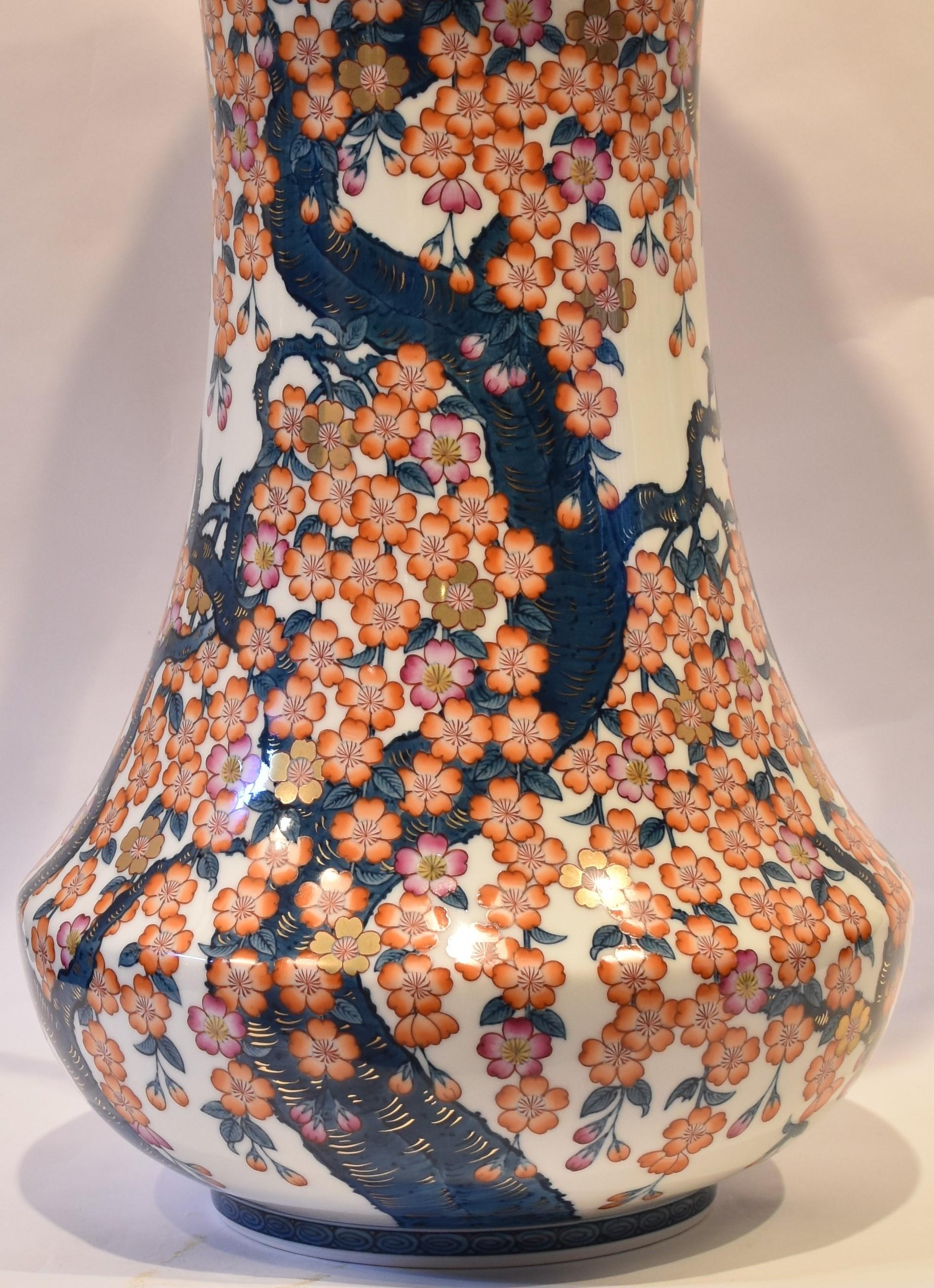 Massive Contemporary Japanese Orange Blue Porcelain Vase by Master Artist 3