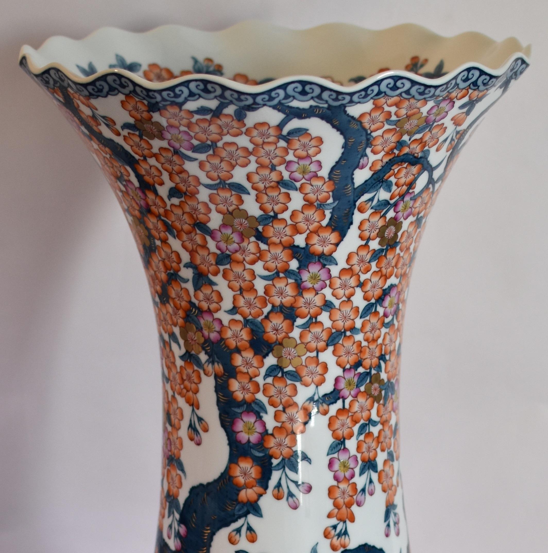 Massive Contemporary Japanese Orange Blue Porcelain Vase by Master Artist 5
