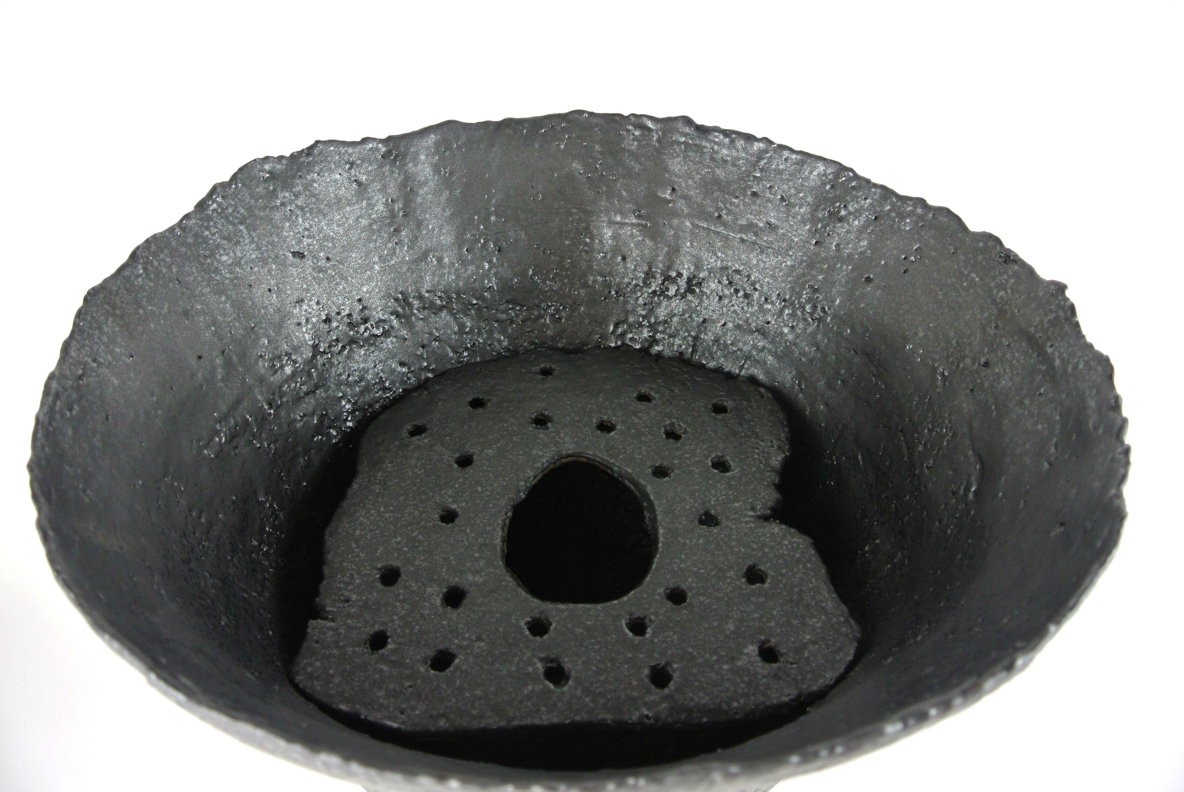 Massive Contemporary Vessel Grey Stoneware with Black Metallic Glaze 2