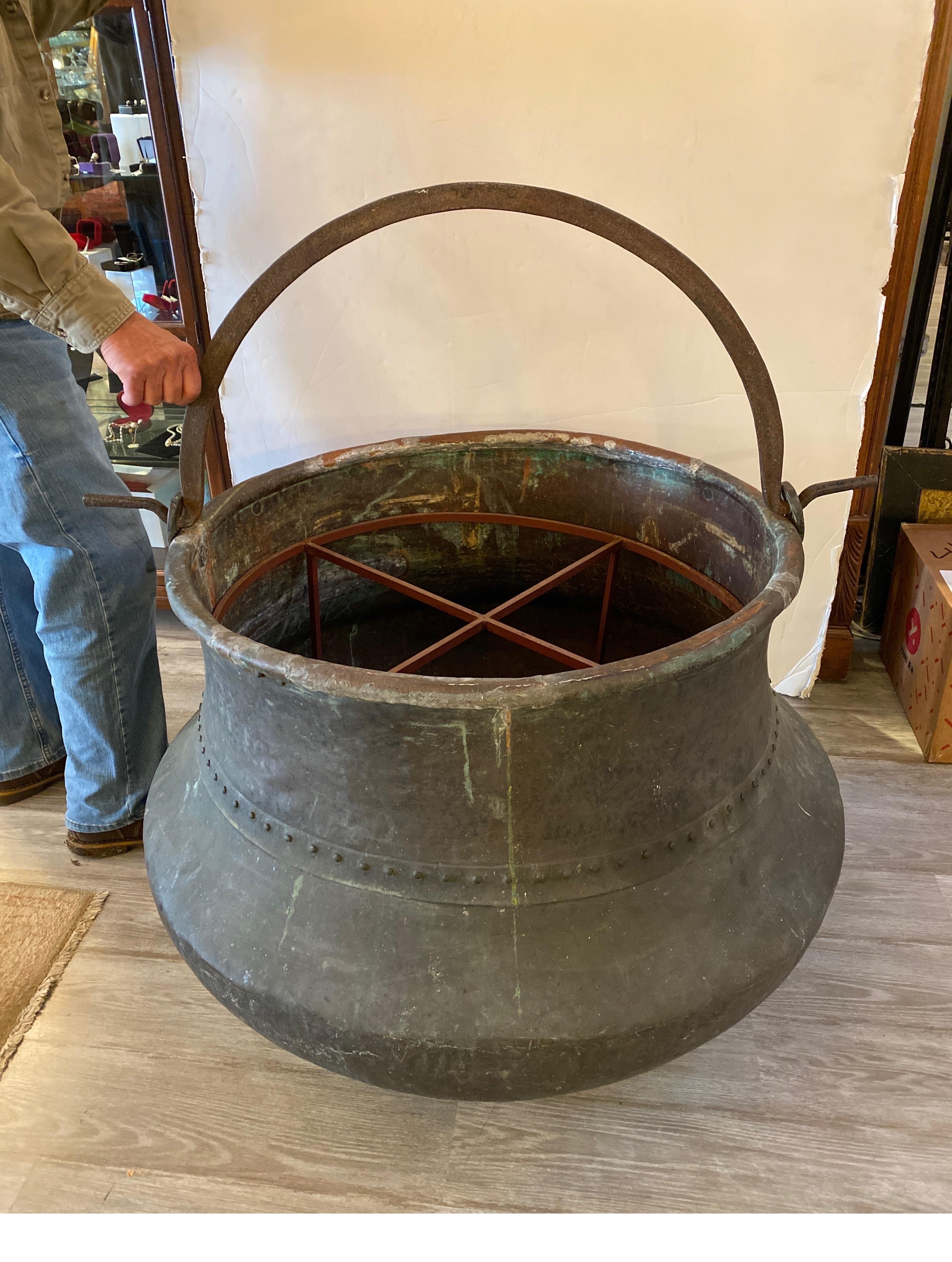 Mid-19th Century Massive Copper Cauldron Pot Planter Dated 1836 For Sale