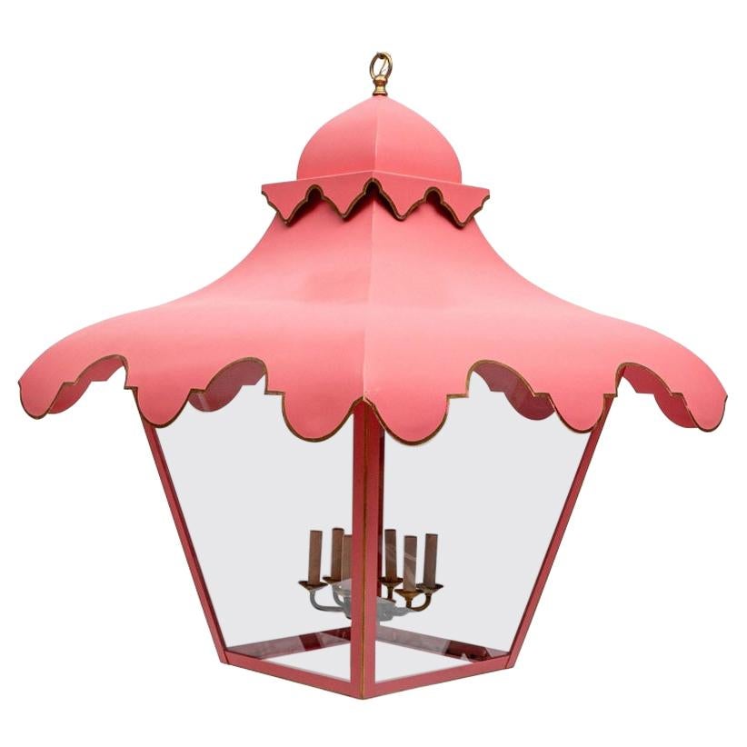 Massive Cotton Candy Pink Six Light Lantern Chandelier