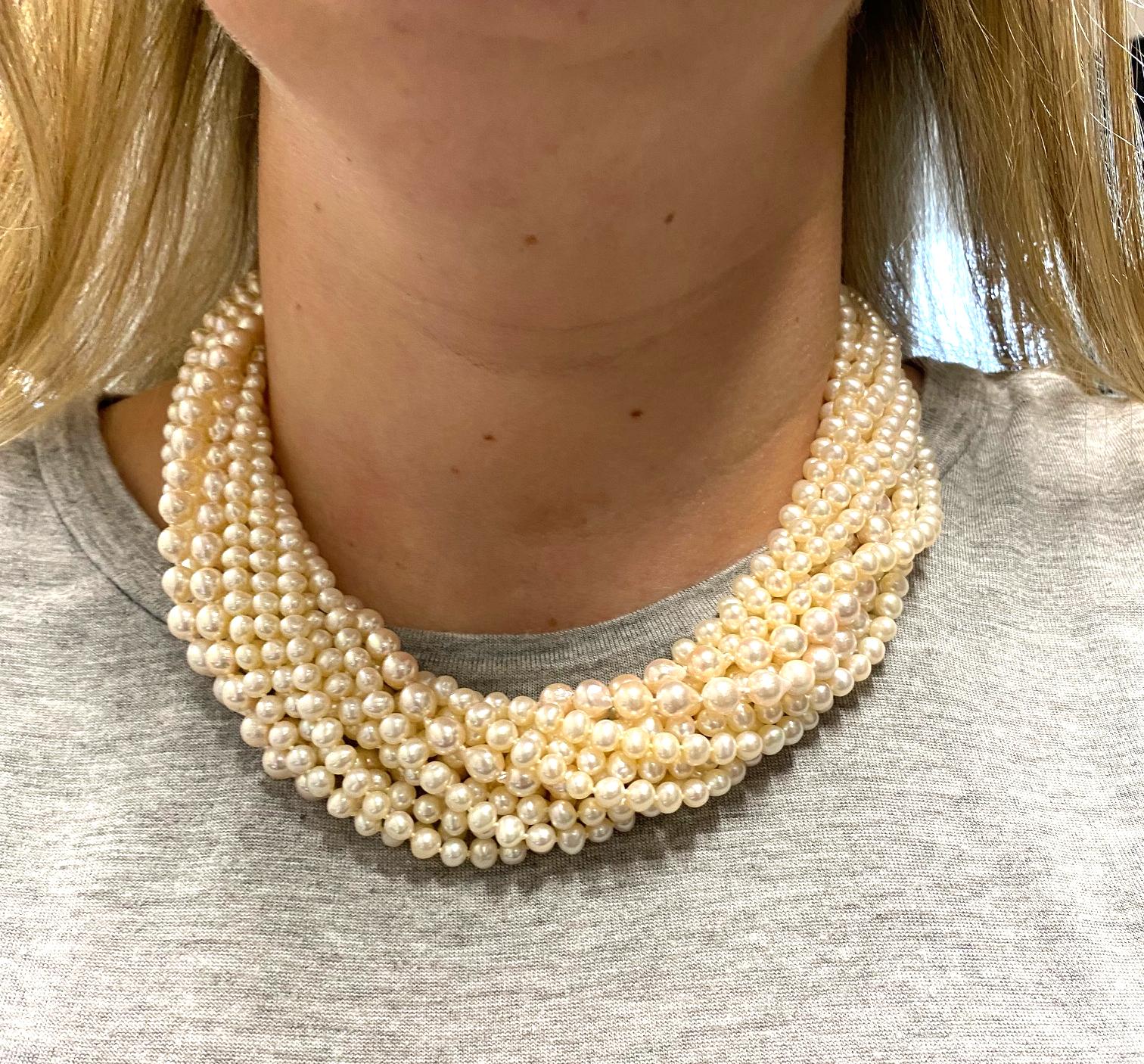 Massive Cultured Pearl, Diamond & Onyx Multi-Strand Pearl Yellow Gold Necklace 1