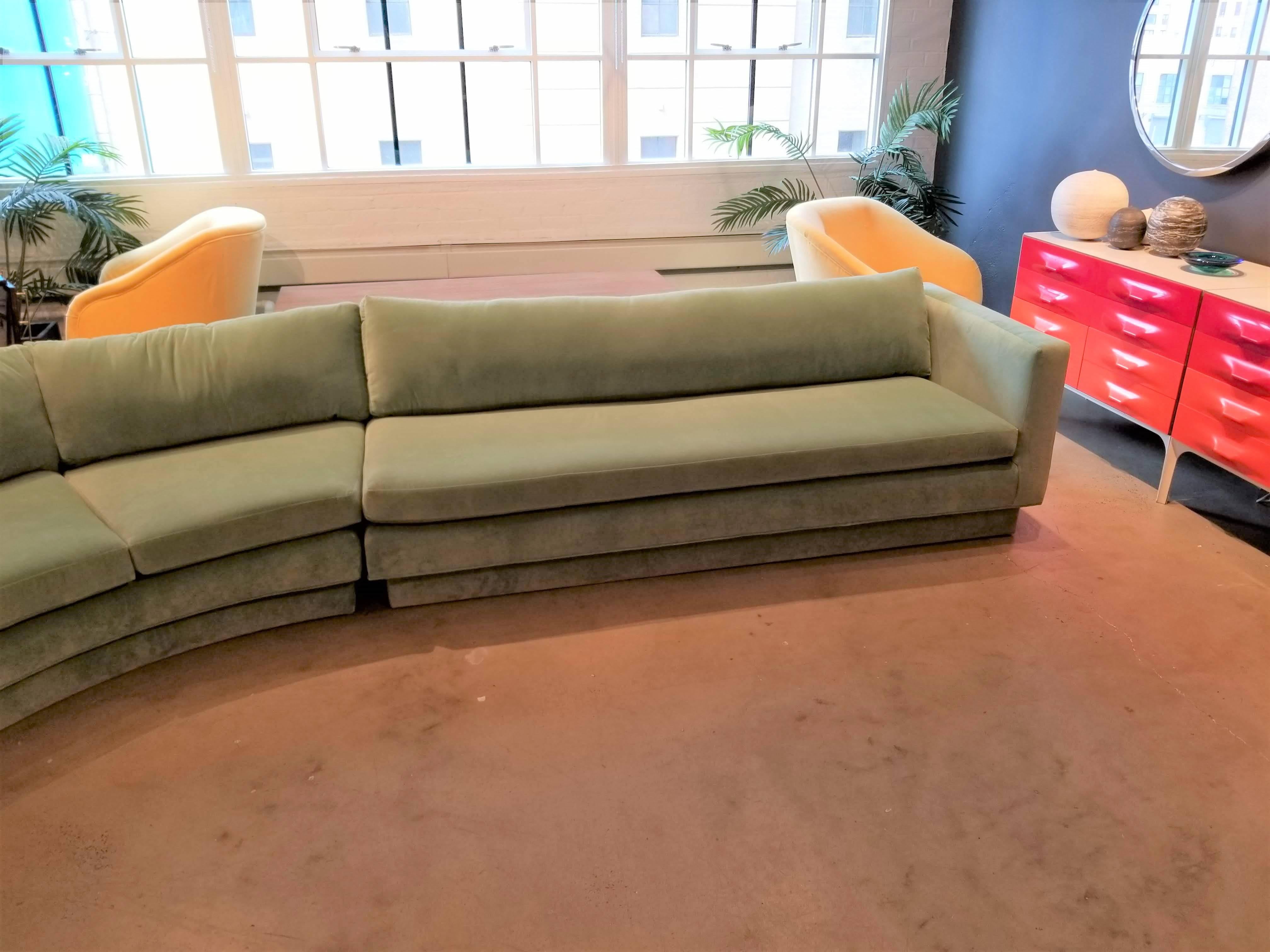 Mid-Century Modern Massive Curved Sofa by Directional Furniture Fully Restored in Celadon Velvet