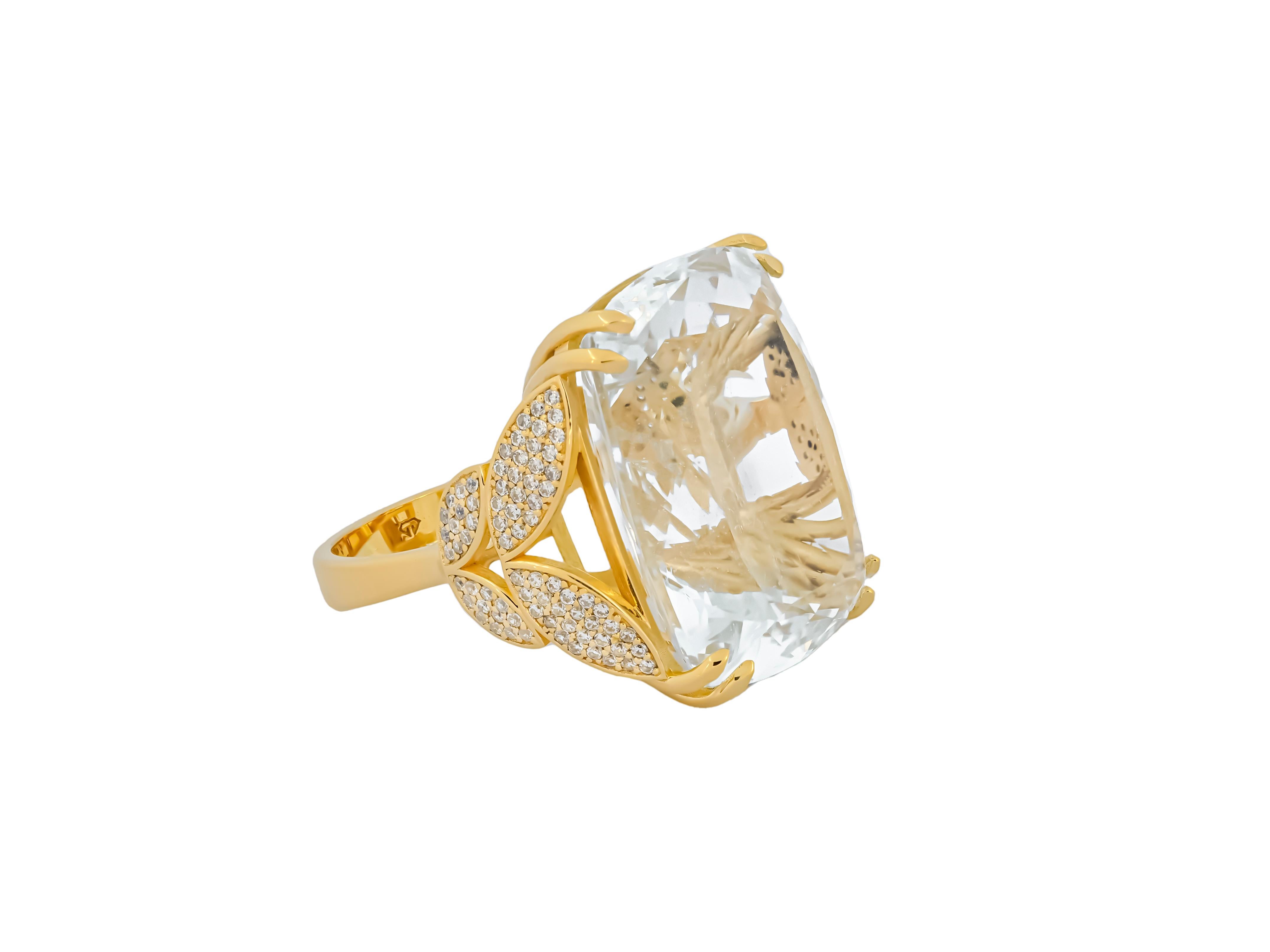 Massiver Aquarimarine im Kissenschliff, Diamantring aus 18 Karat Gold mit Diamanten Damen im Angebot