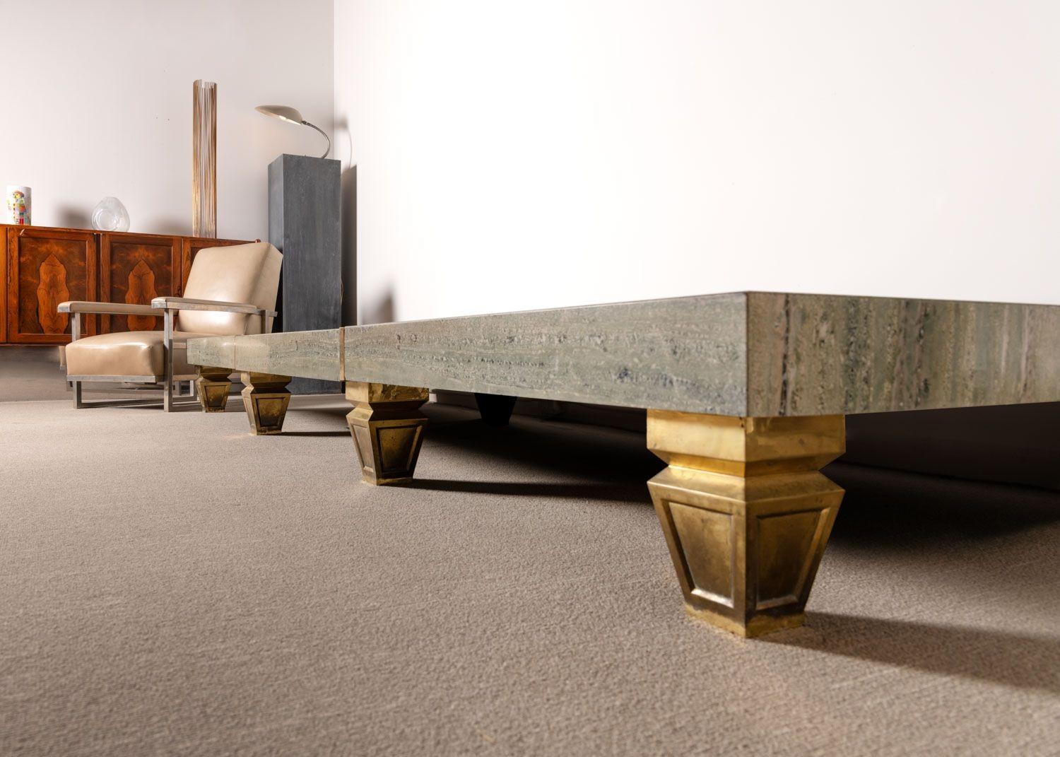 American Massive Custom 10ft Marble & Brass Cocktail / Display Table from Neiman Marcus For Sale