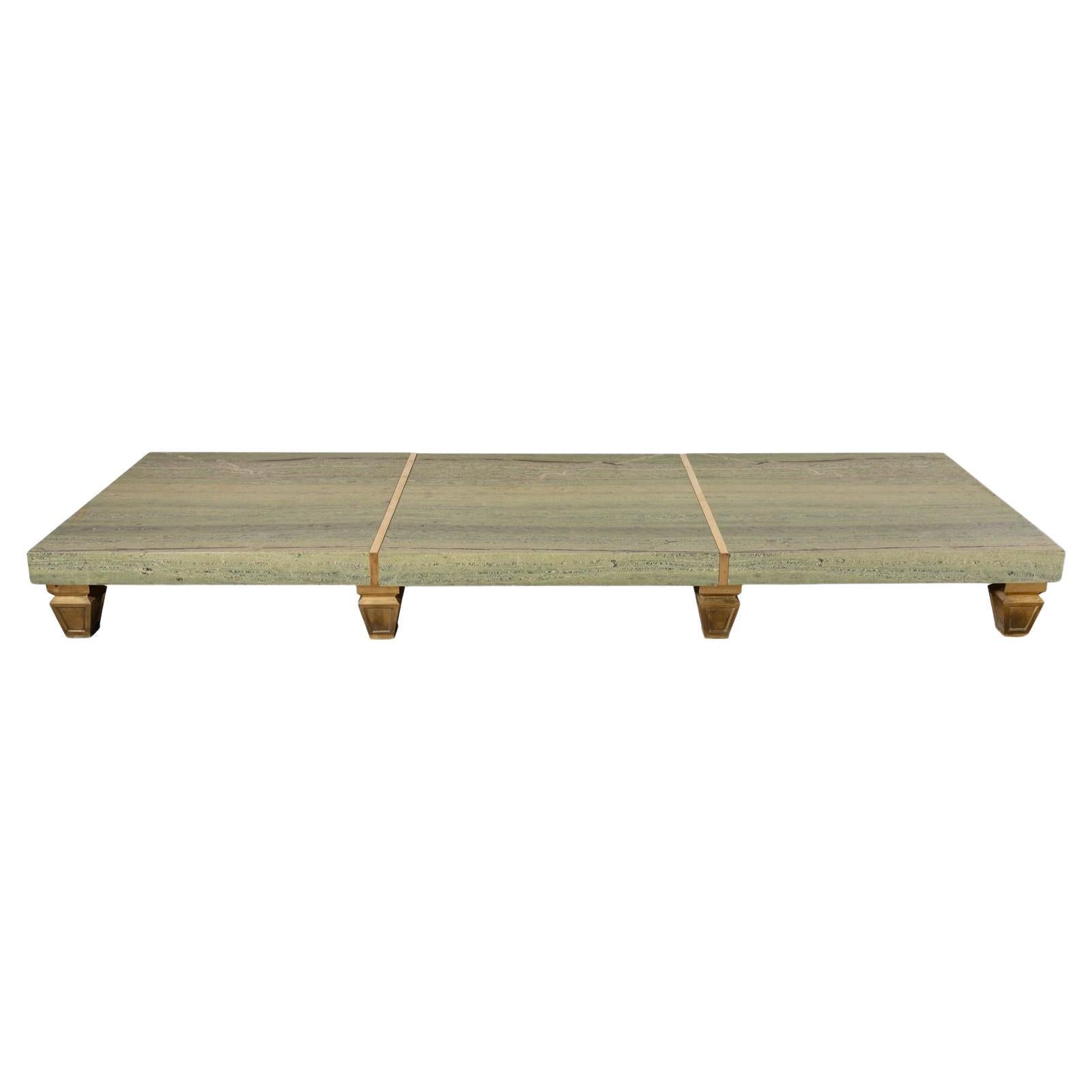 Massive Custom 10ft Marble & Brass Cocktail / Display Table from Neiman Marcus For Sale