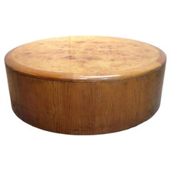Massive Cylindrical Drum Olive Wood Burl Top Coffee Table, Circa 1970's