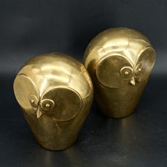 Massive Dolbi Cashier Brass Owl Bookends Sculptures Mid-Century like James Mont