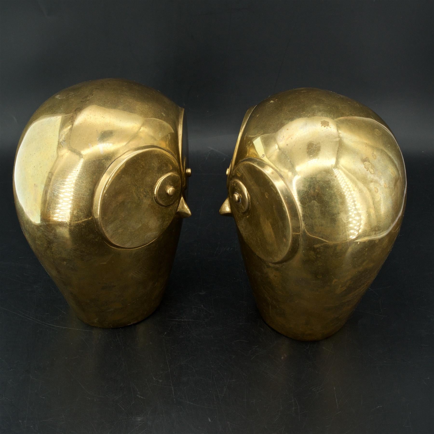 Hollywood Regency Massive Dolbi Cashier Brass Owl Bookends Sculptures Mid-Century like James Mont