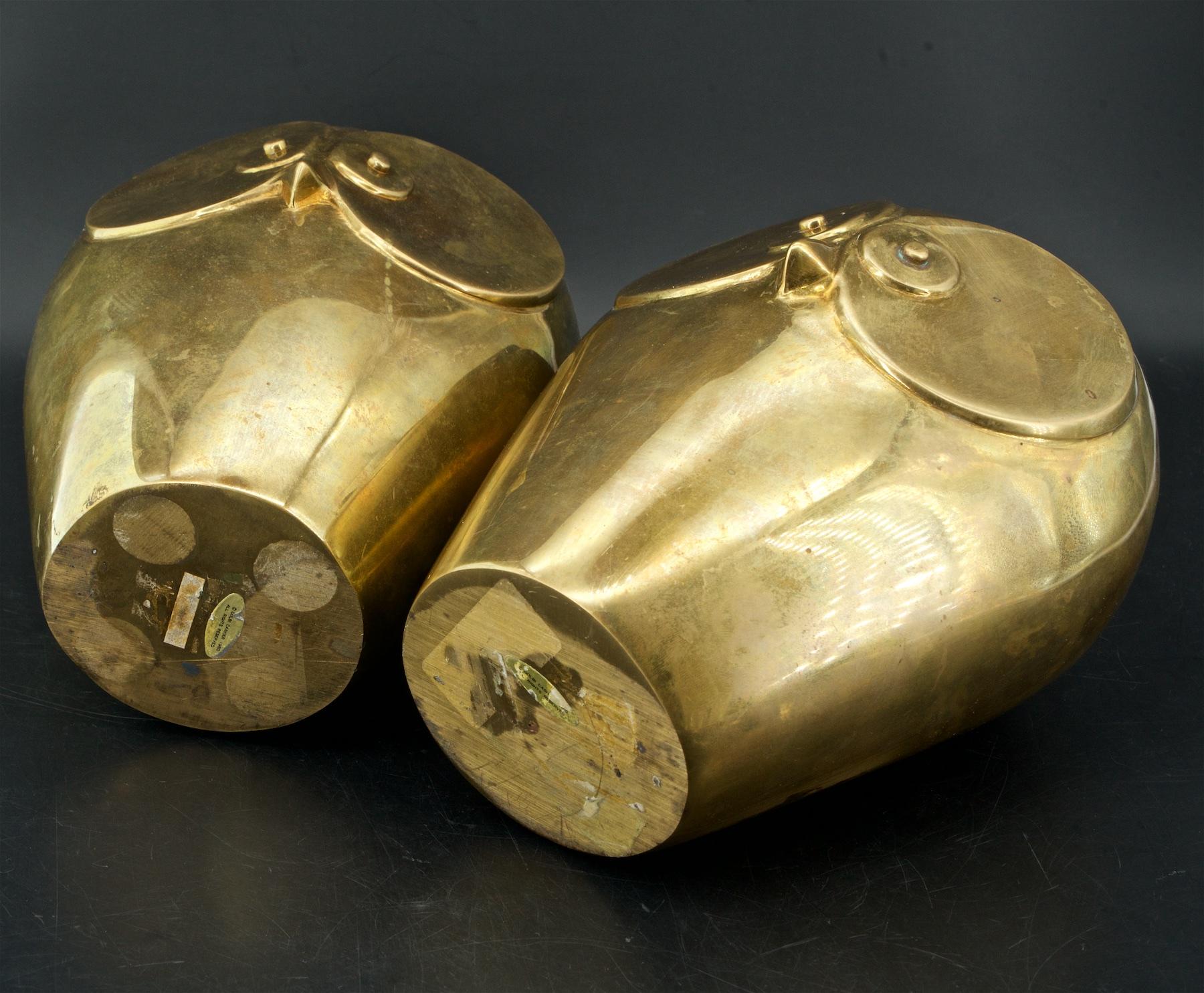 Machine-Made Massive Dolbi Cashier Brass Owl Bookends Sculptures Mid-Century like James Mont