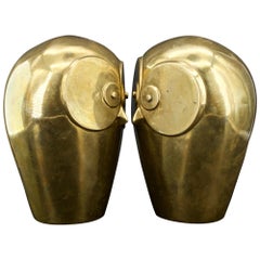 Massive Dolbi Cashier Brass Owl Bookends Sculptures Mid-Century like James Mont