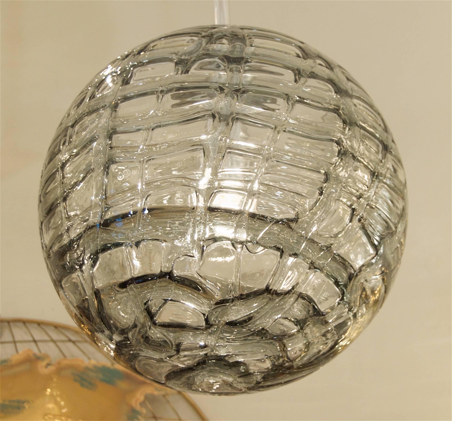 German Massive Doria Organic Patterned Smoke Toned Glass Globe For Sale