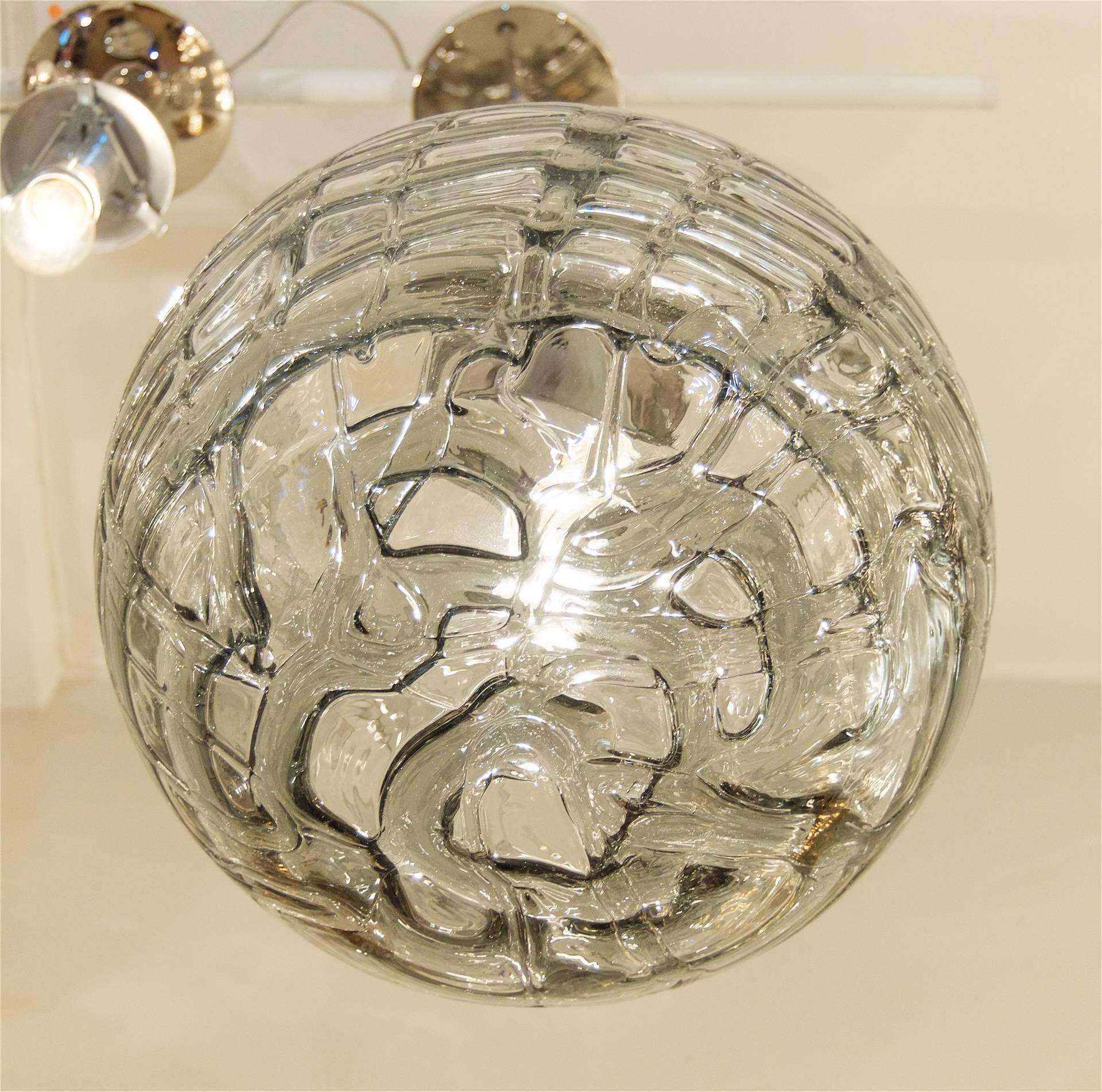 Massive Doria Organic Patterned Smoke Toned Glass Globe In Excellent Condition For Sale In Stamford, CT