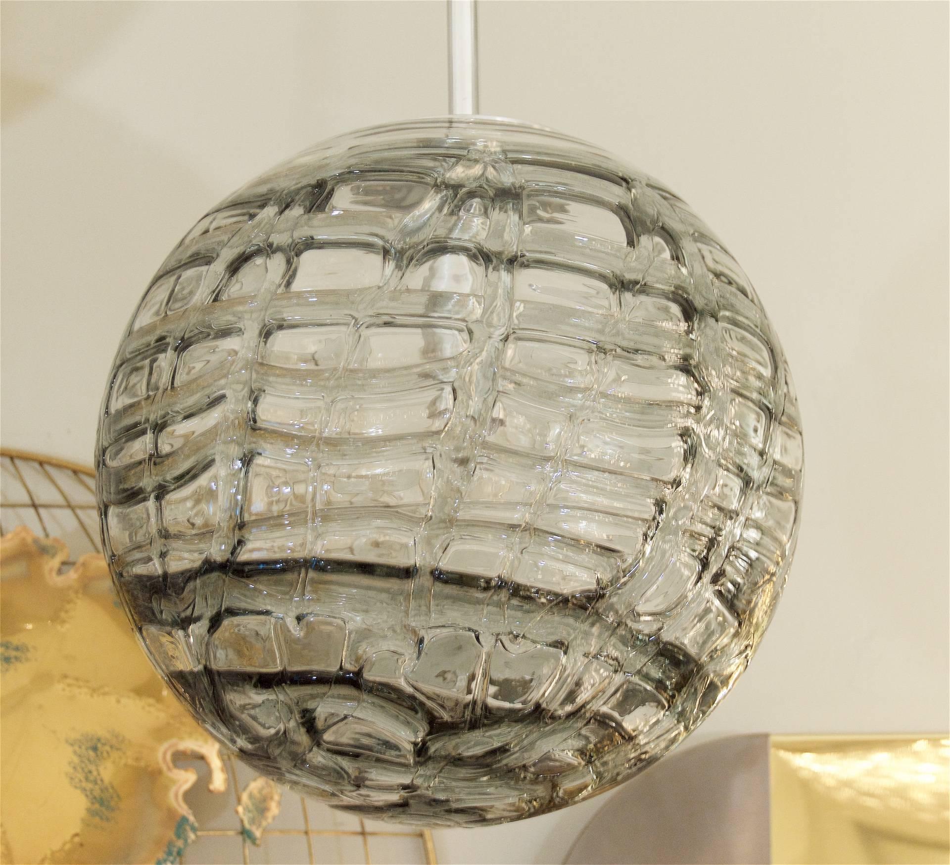 Aluminum Massive Doria Organic Patterned Smoke Toned Glass Globe For Sale