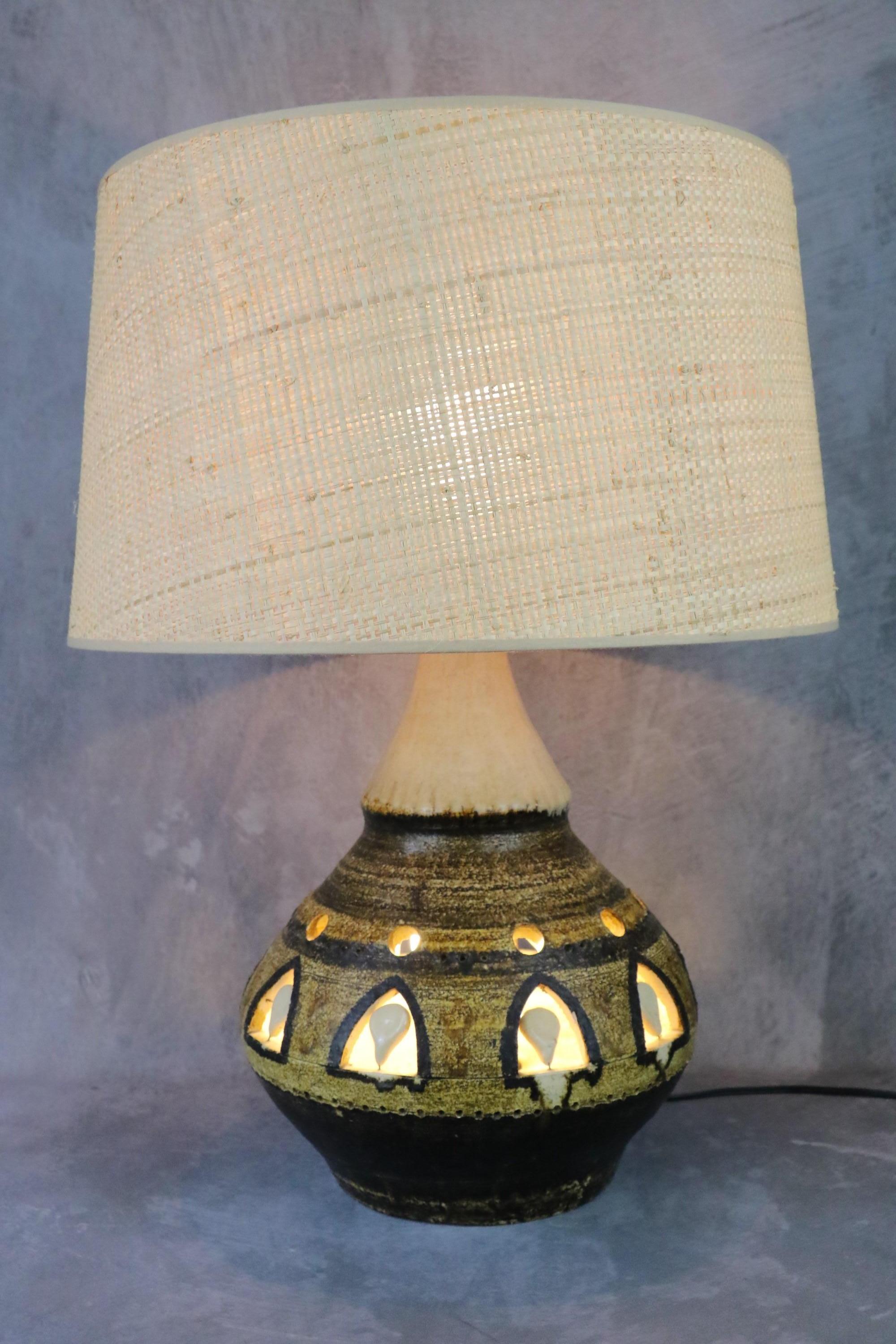 Massive doppelte Beleuchtung Keramiklampe von Georges Pelletier, 1970er, Frankreich im Angebot 5