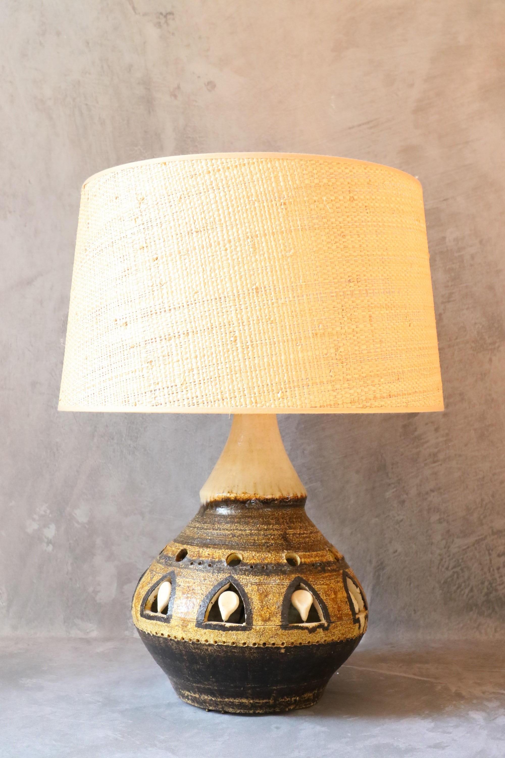 Mid-Century Modern Massive Double Lighting Ceramic Lamp by Georges Pelletier, 1970s, France For Sale