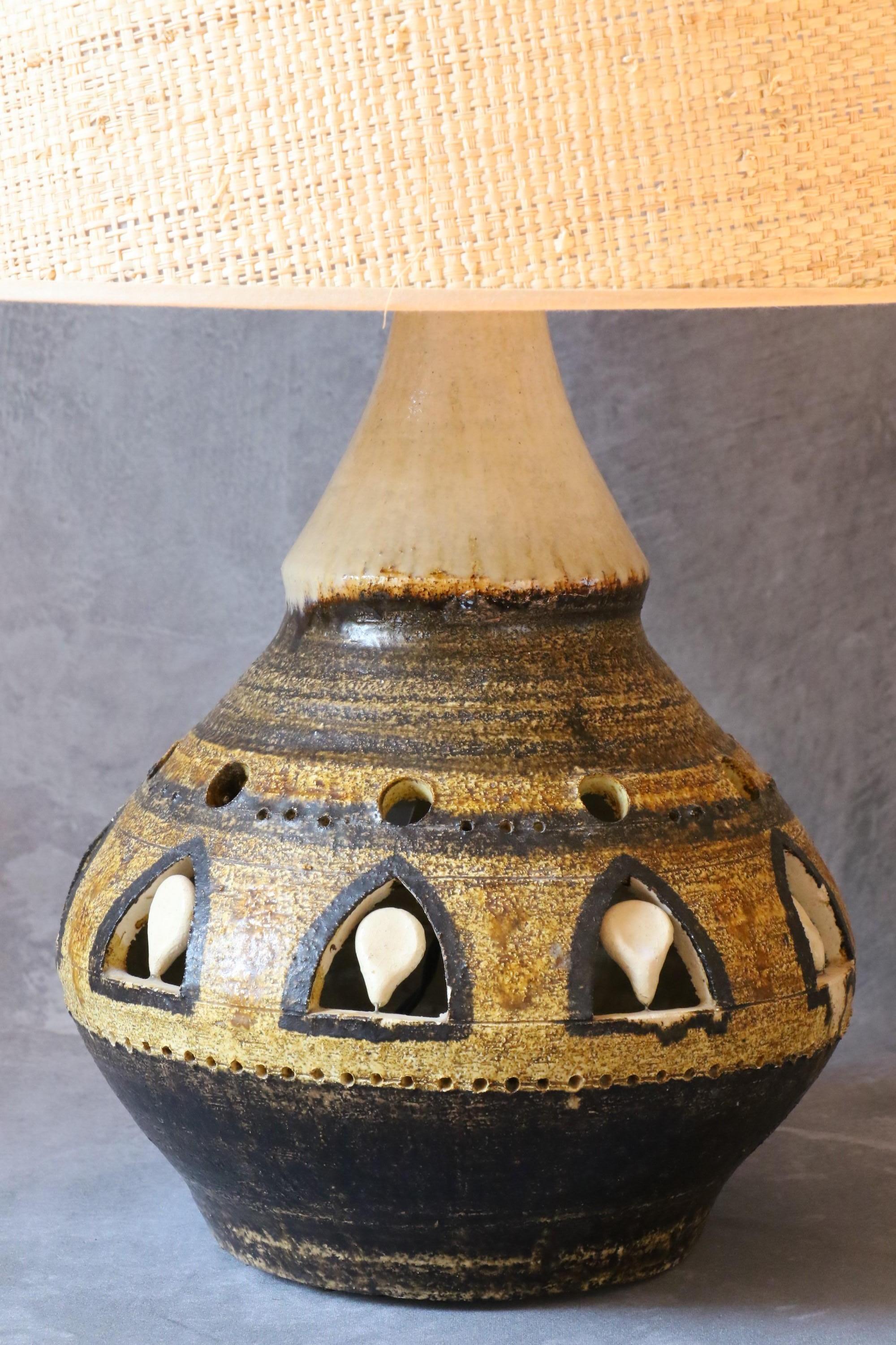 Massive doppelte Beleuchtung Keramiklampe von Georges Pelletier, 1970er, Frankreich (Ende des 20. Jahrhunderts) im Angebot