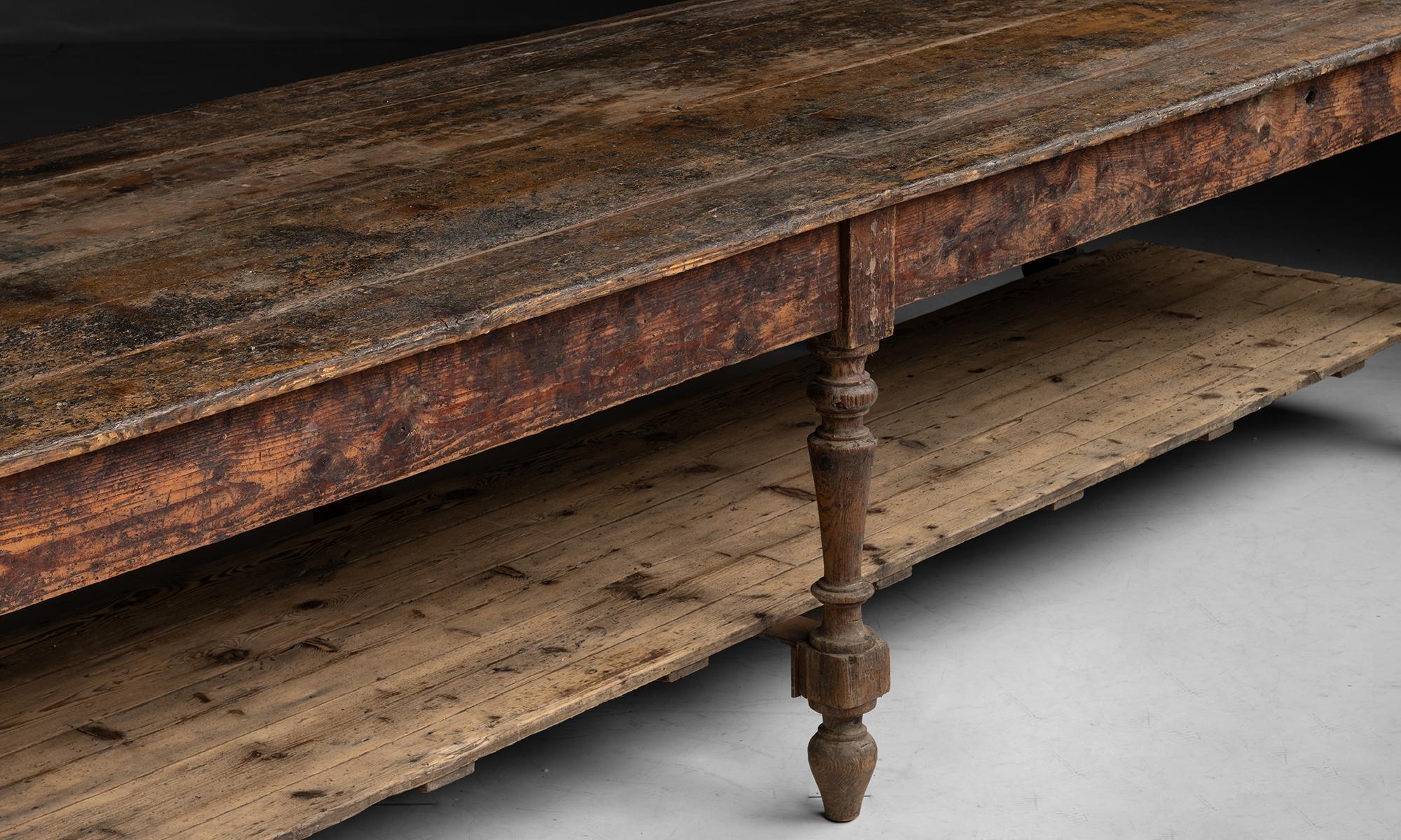 Painted Massive Draper's Table, 13 ft Long, Italy circa 1870