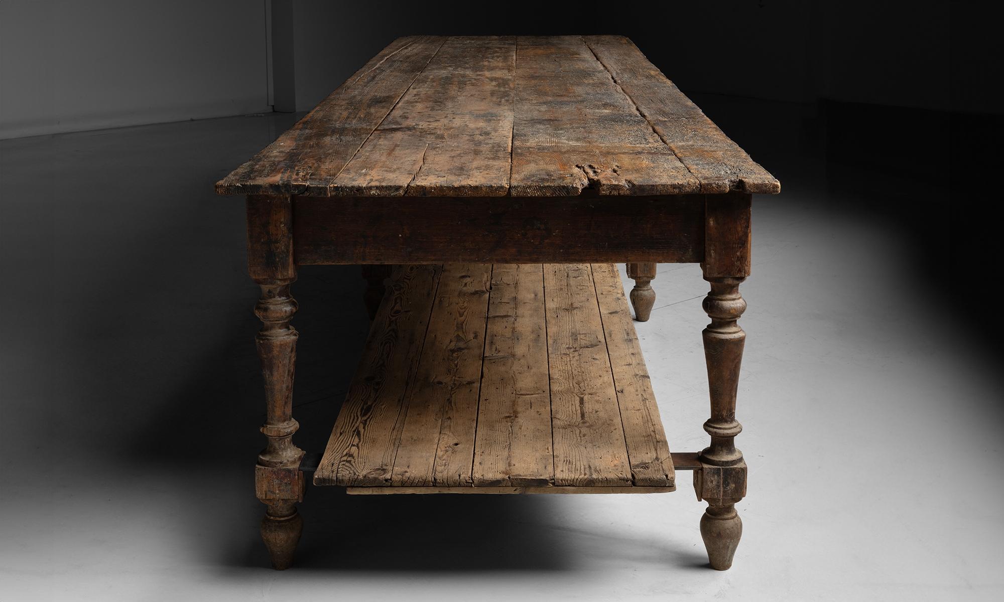 Pine Massive Draper's Table, 13 ft Long, Italy circa 1870