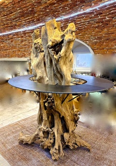 Massive Driftwood Dry Bar/Stand-Up Bar With Steel Bar Counter, Organic Modern