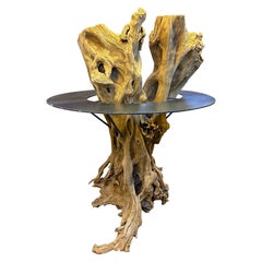 Massive Driftwood Dry Bar/Stand-Up Bar With Steel Bar Counter, Organic Modern