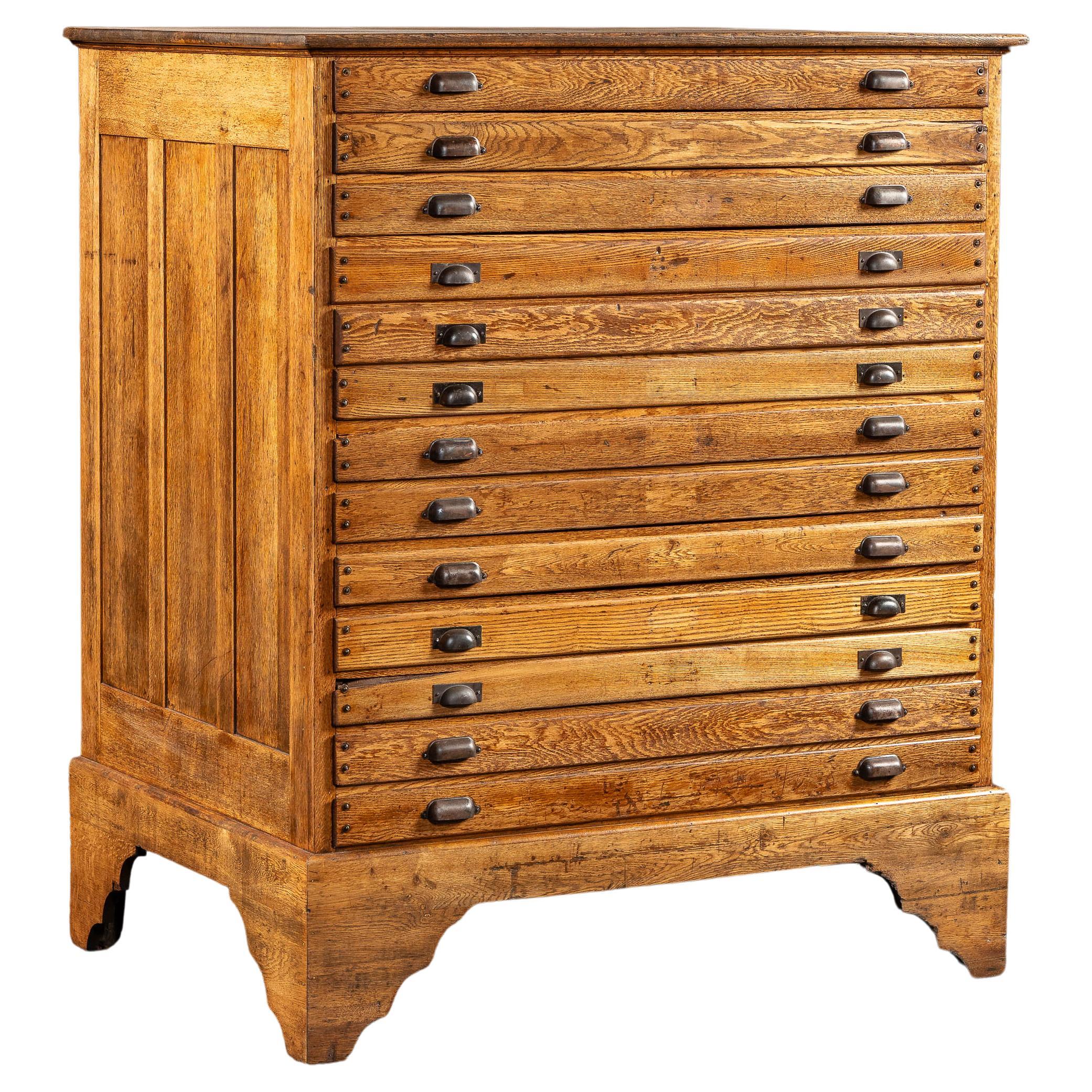 Massive Early 20th Century Oak 13-Drawer Flat File Cabinet