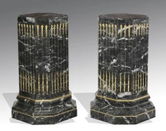 Massive Edwardian Style Bronze Mounted Portoro Marble Pedestals