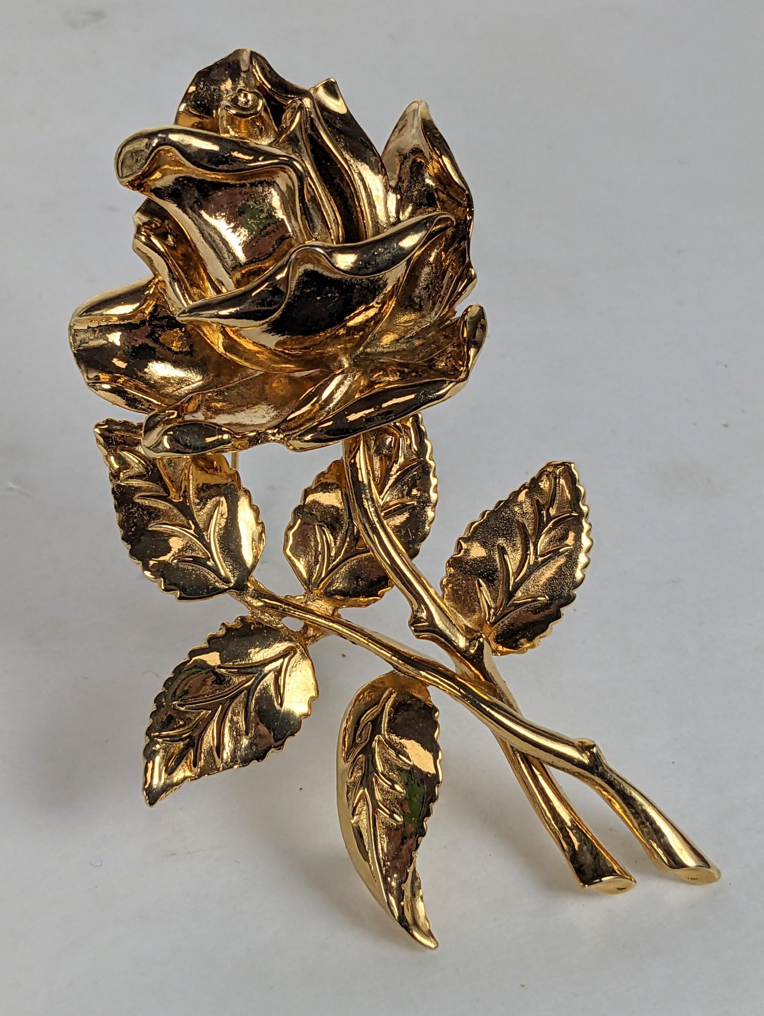 Massive, Rare Eisenberg Gilt Retro Rose brooch from the 1940's. Huge scale of a realistic gilt rose in bloom. 1940's USA. 4.5