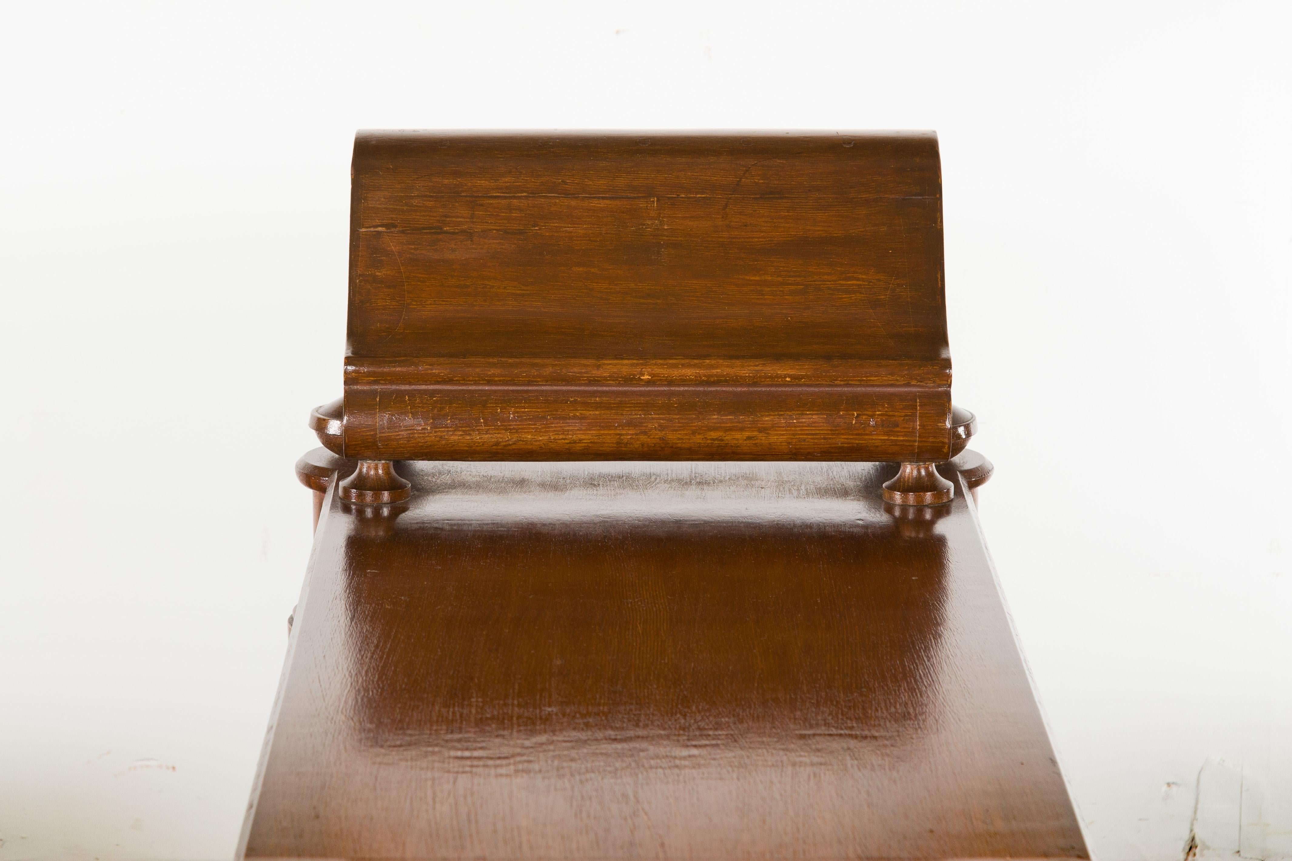 Massive English Mahogany Bench with Curving Arm Supports and Turned Legs 5