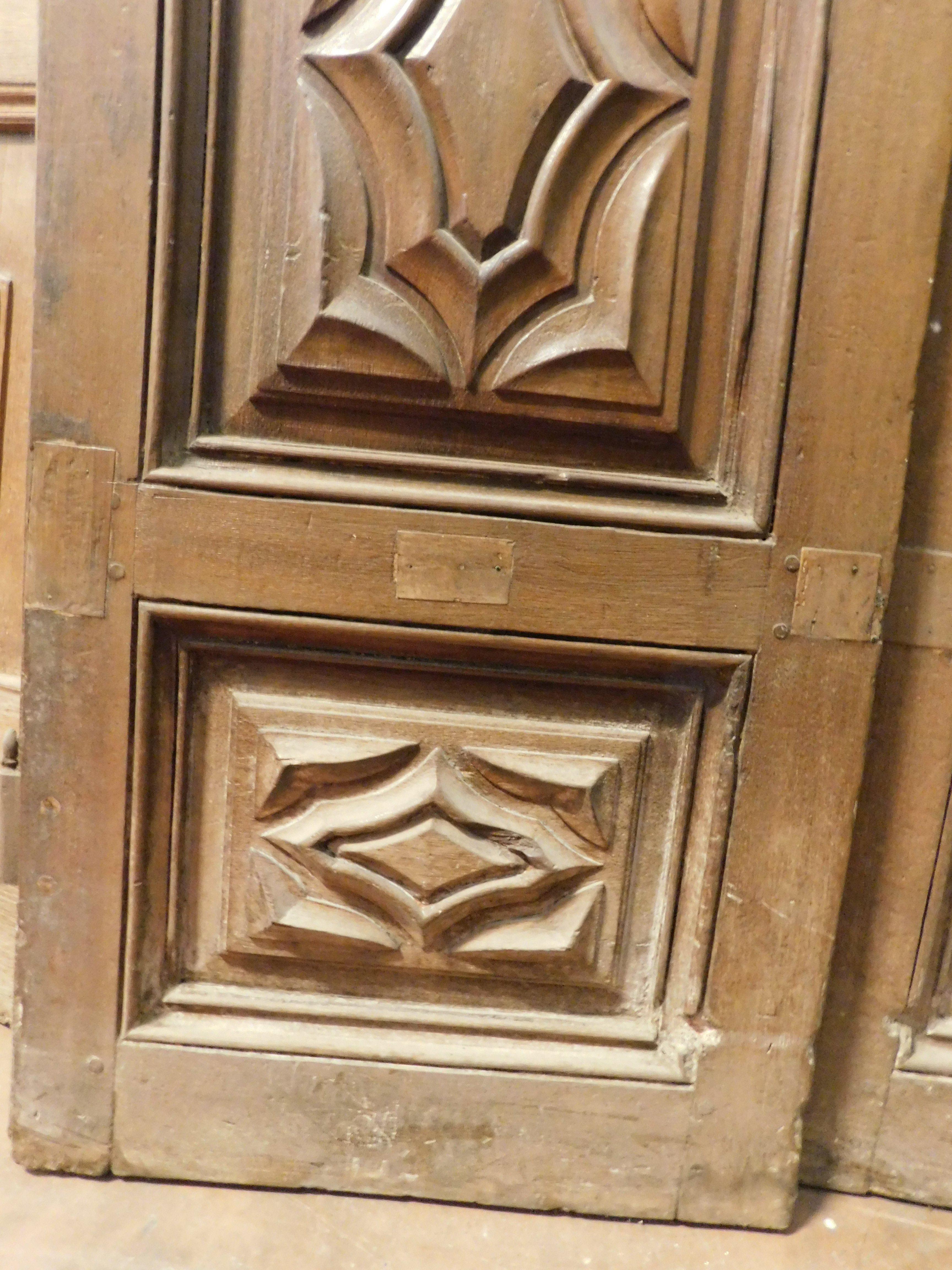 Walnut Massive entrance door, carved in walnut wood, Italy For Sale