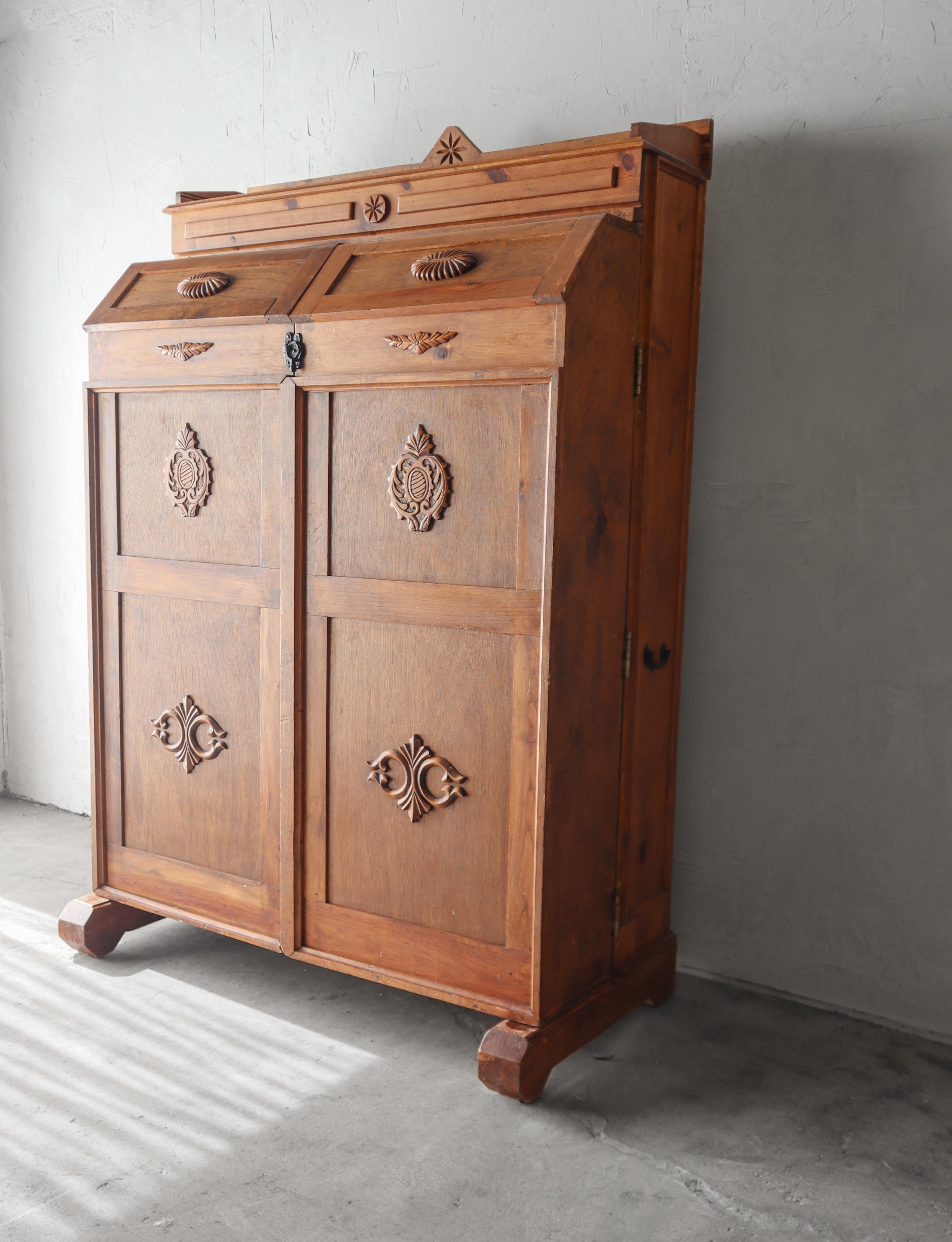 Oak Massive European Antique Wooten Style Case Desk Cabinet For Sale