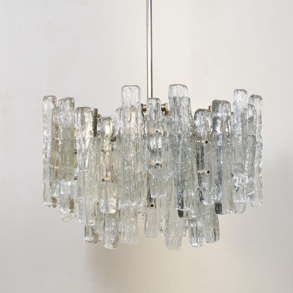 Mid-Century Modern Massive Extra Large Three-Tiered Kalmar Ice Glass Chandelier For Sale