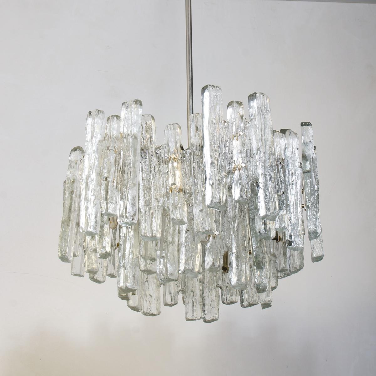 German Massive Extra Large Three-Tiered Kalmar Ice Glass Chandelier For Sale