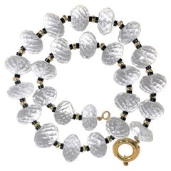 Massive Faceted Rock Crystal, Onyx and Gold Necklace with 18k Clasp