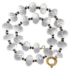 Massive Faceted Rock Crystal, Onyx and Gold Necklace with 18k Clasp