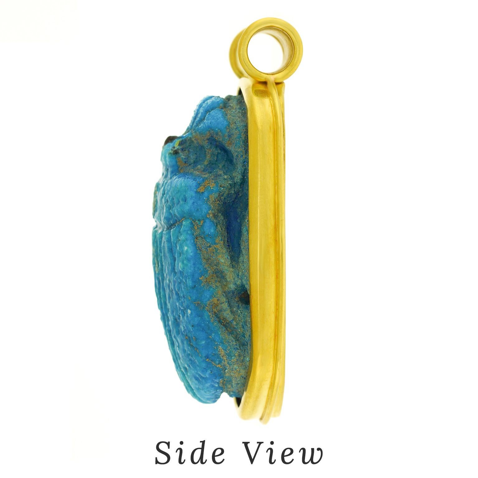 Massive Faience Scarab Pendant in Yellow Gold For Sale at 1stDibs