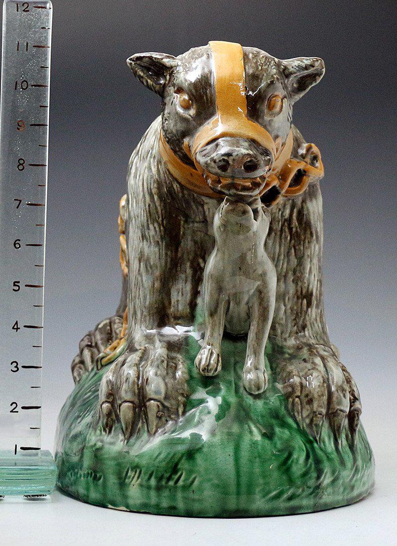 Country Massive Figure of A muzzled Bear Baited by a Ferocious Dog For Sale