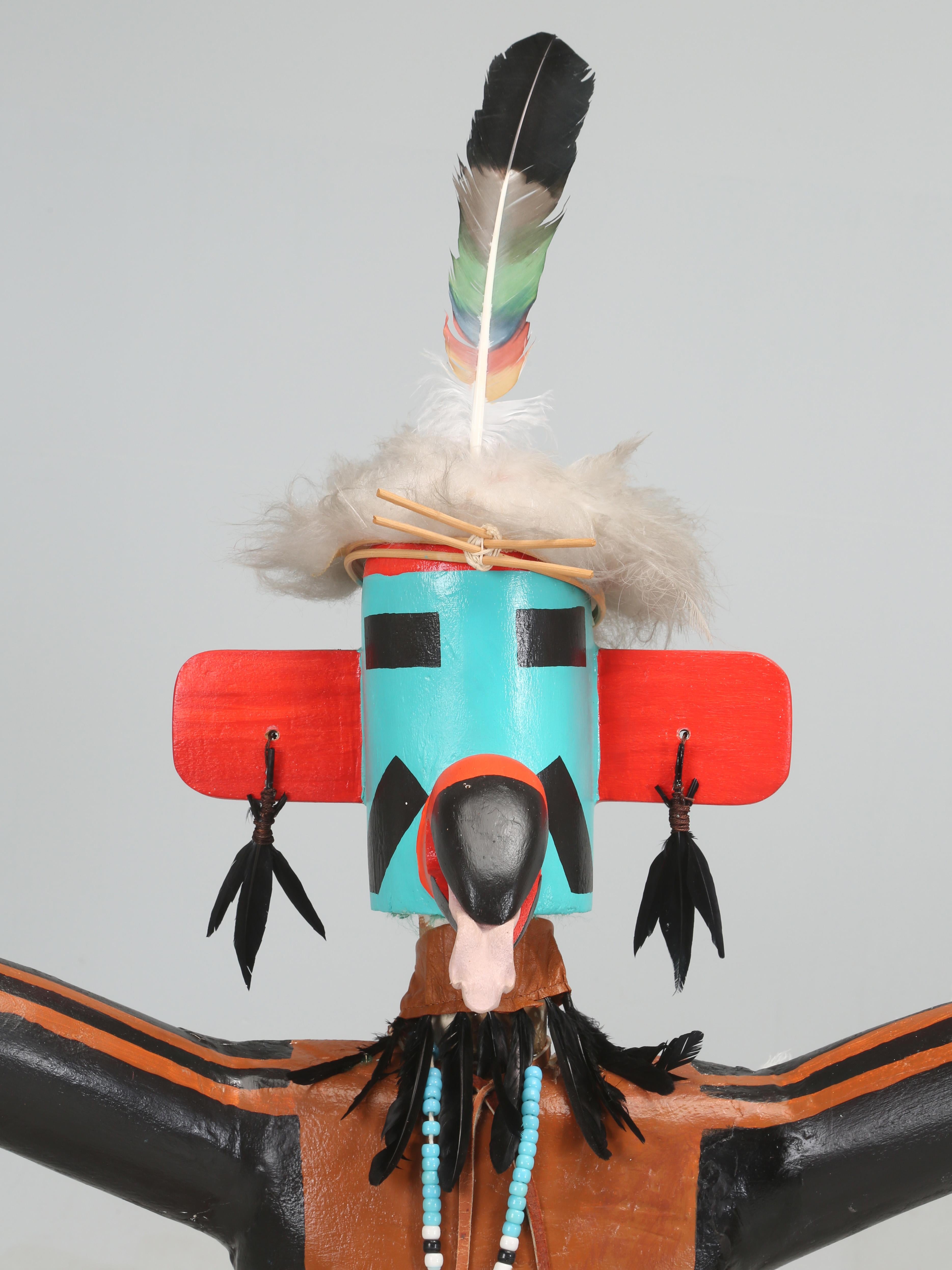 Late 20th Century Massive Five Foot Tall Navajo Eagle Dancer Kachina Doll signed 