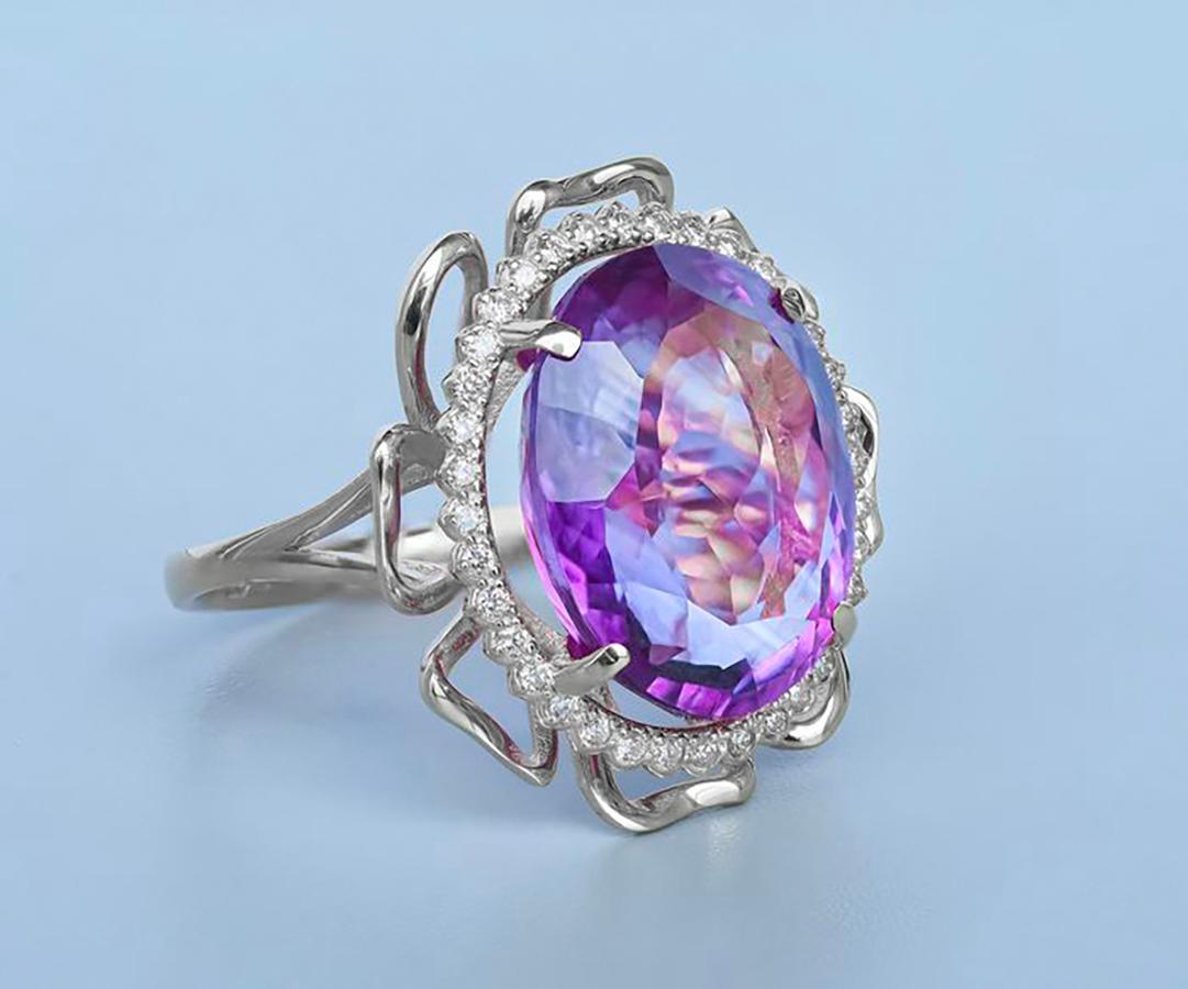 For Sale:  Massive Flower Ring with Amethyst and Topazes 2