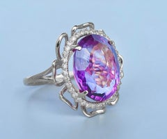 Massive Flower Ring with Amethyst and Topazes